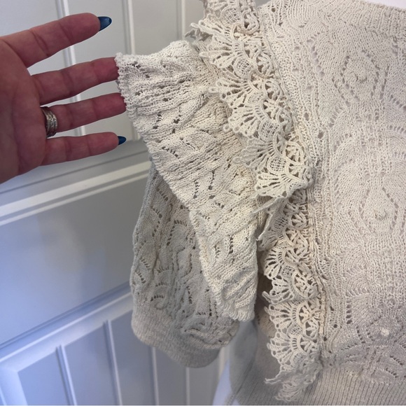 Zara Cream Lace Ruffle Blouse Medium Coquette Preppy - Picture 6 of 16